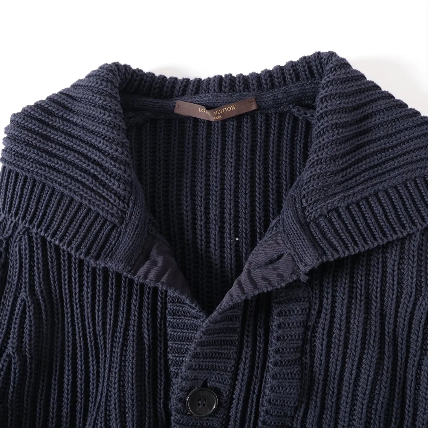 LOUIS VUITTON 12SS Cotton Knit Jacket, Size S, Navy, RM121M Logo
