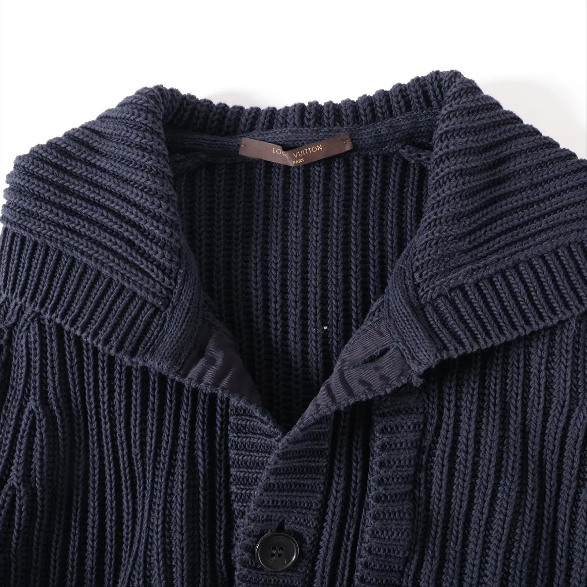 LOUIS VUITTON 12SS Cotton Knit Jacket, Size S, Navy, RM121M Logo