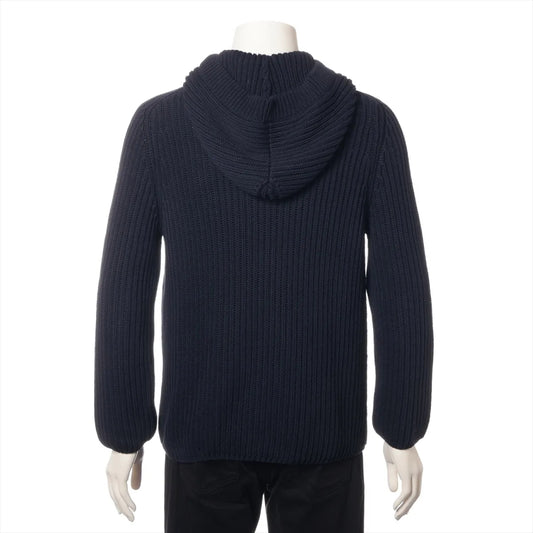 LOUIS VUITTON 12SS Cotton Knit Jacket, Size S, Navy, RM121M Logo