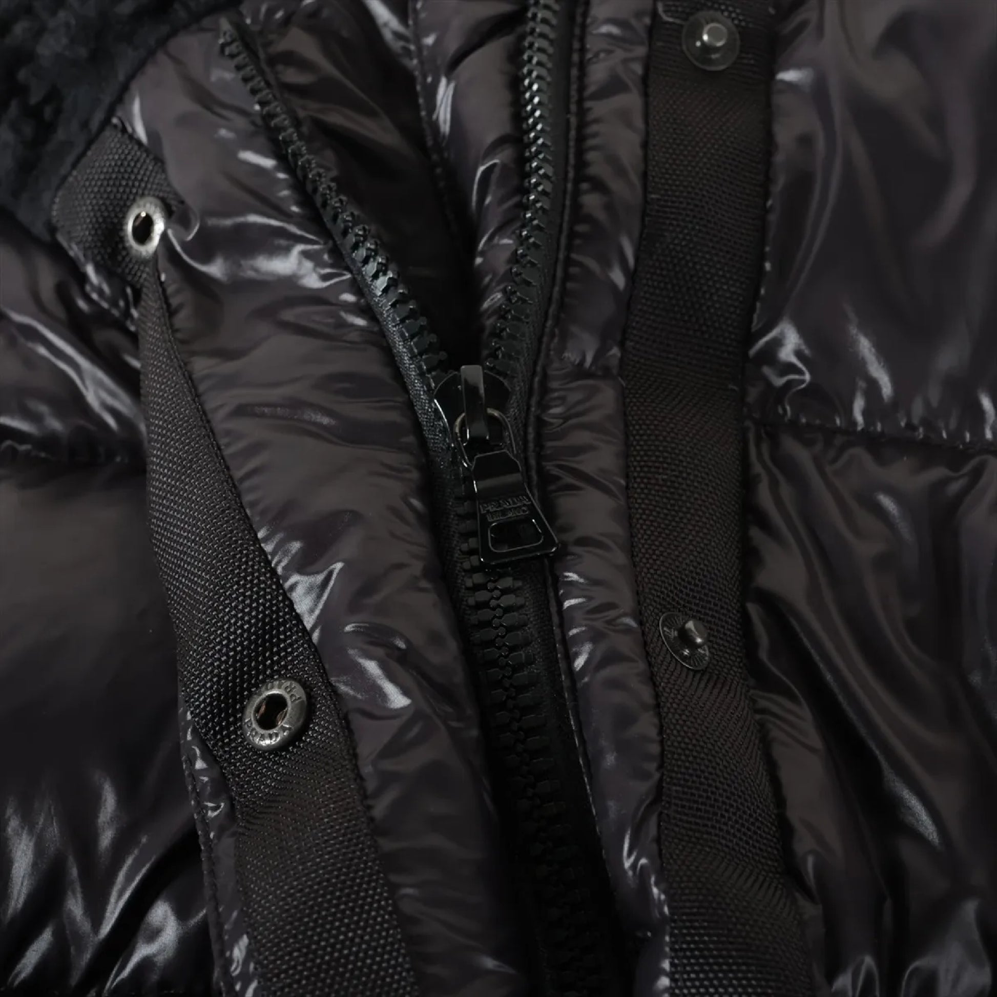 PRADA Prada Down Jacket, Size 40, Black, 29C161, Logo Belt, Detachable Hood