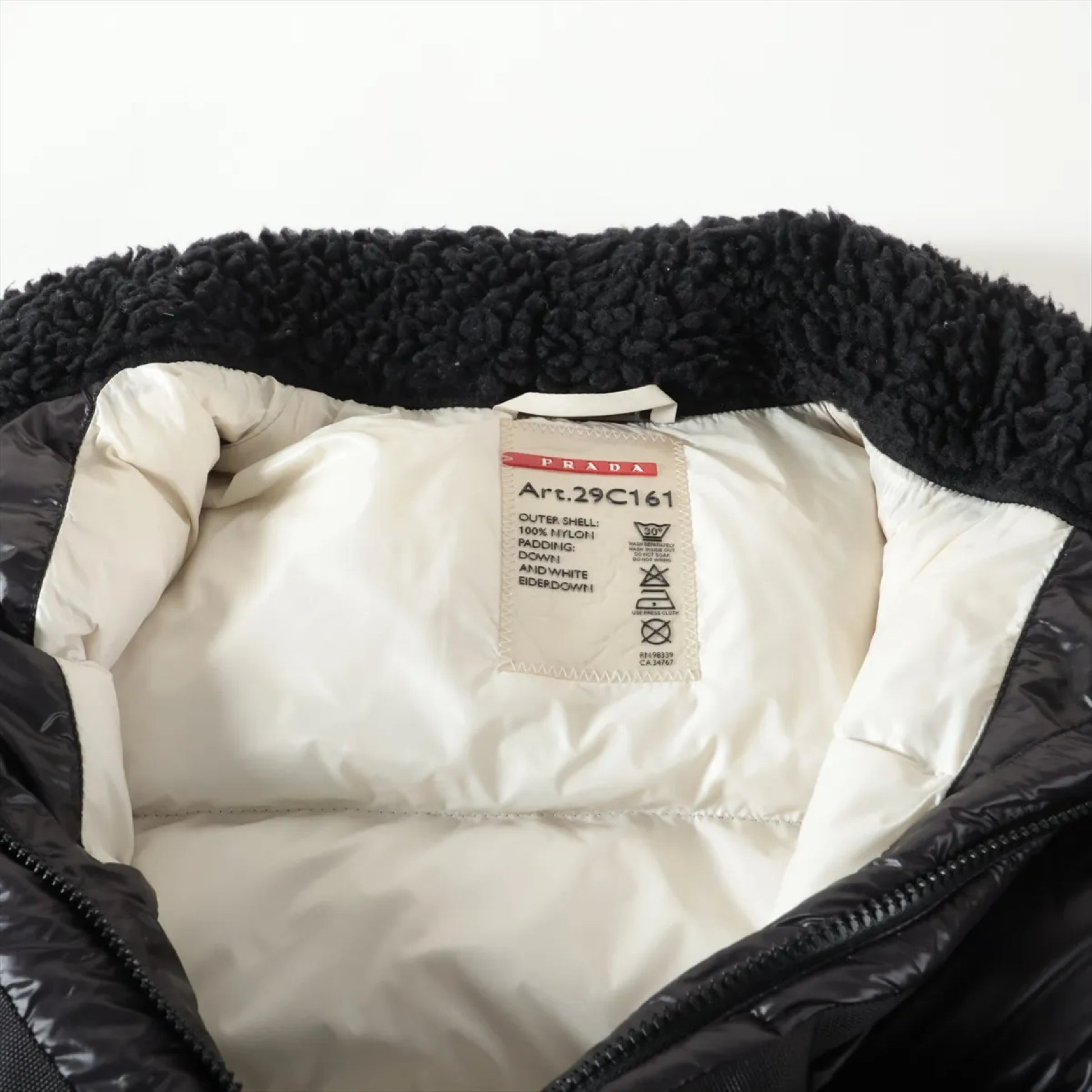 PRADA Prada Down Jacket, Size 40, Black, 29C161, Logo Belt, Detachable Hood
