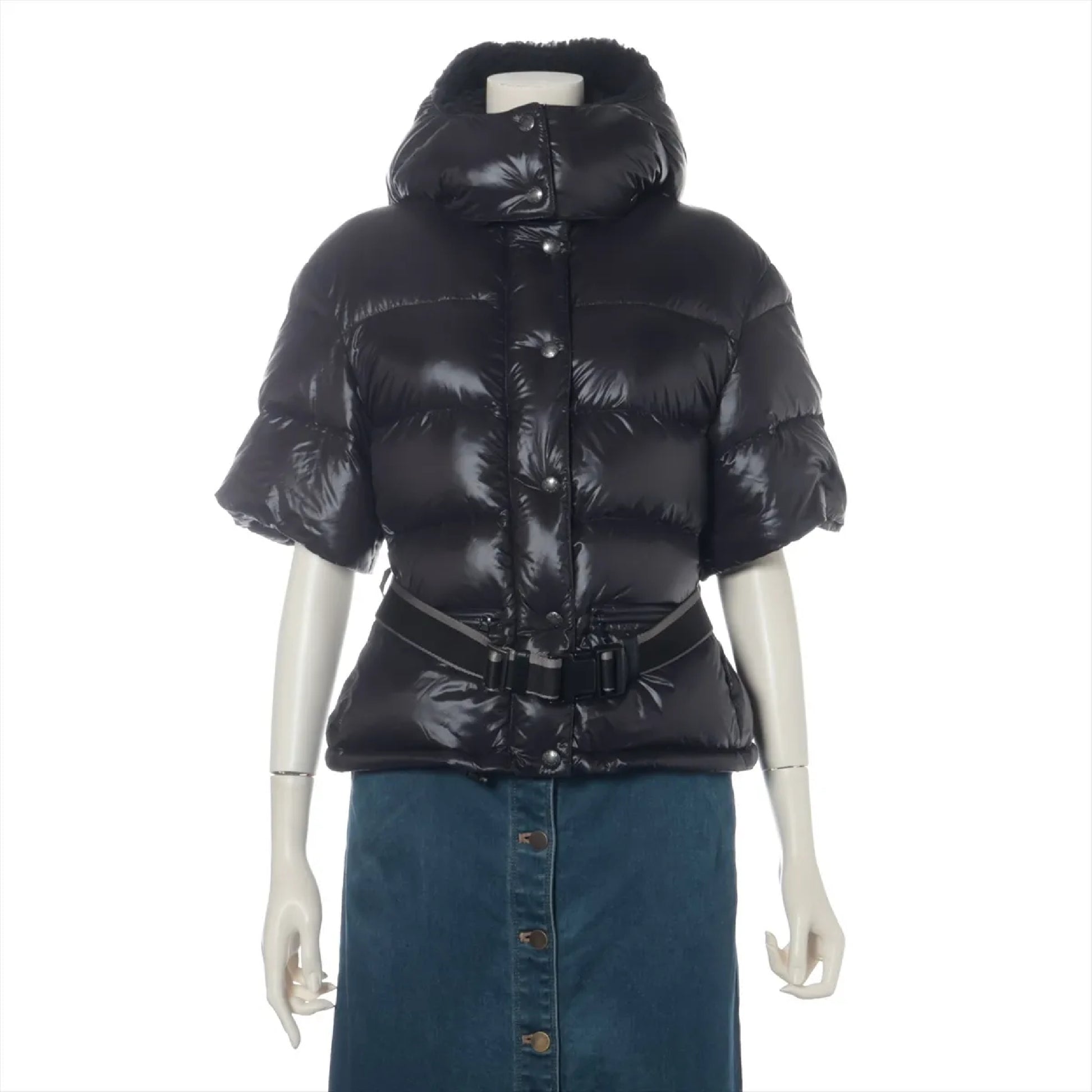 PRADA Prada Down Jacket, Size 40, Black, 29C161, Logo Belt, Detachable Hood
