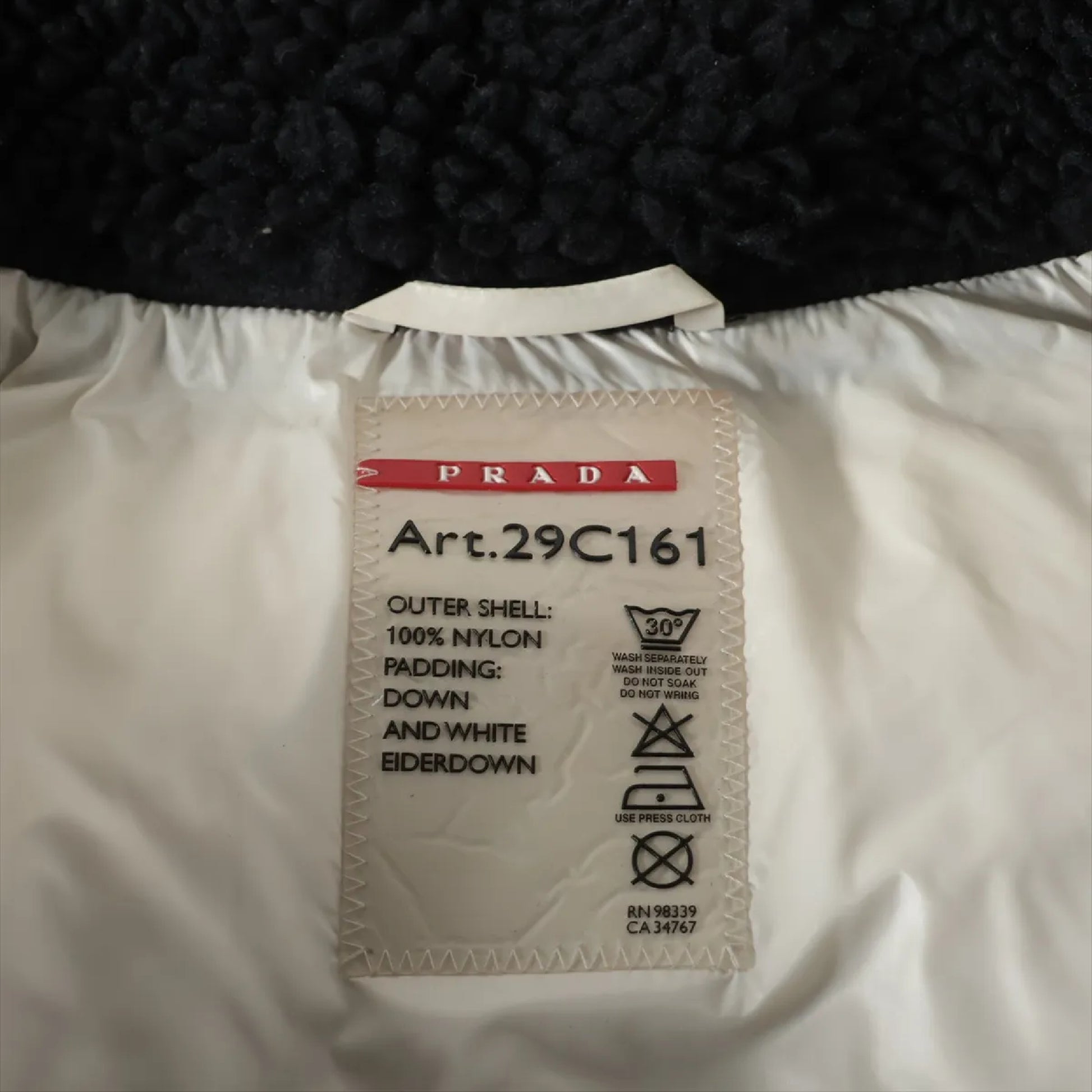 PRADA Prada Down Jacket, Size 40, Black, 29C161, Logo Belt, Detachable Hood