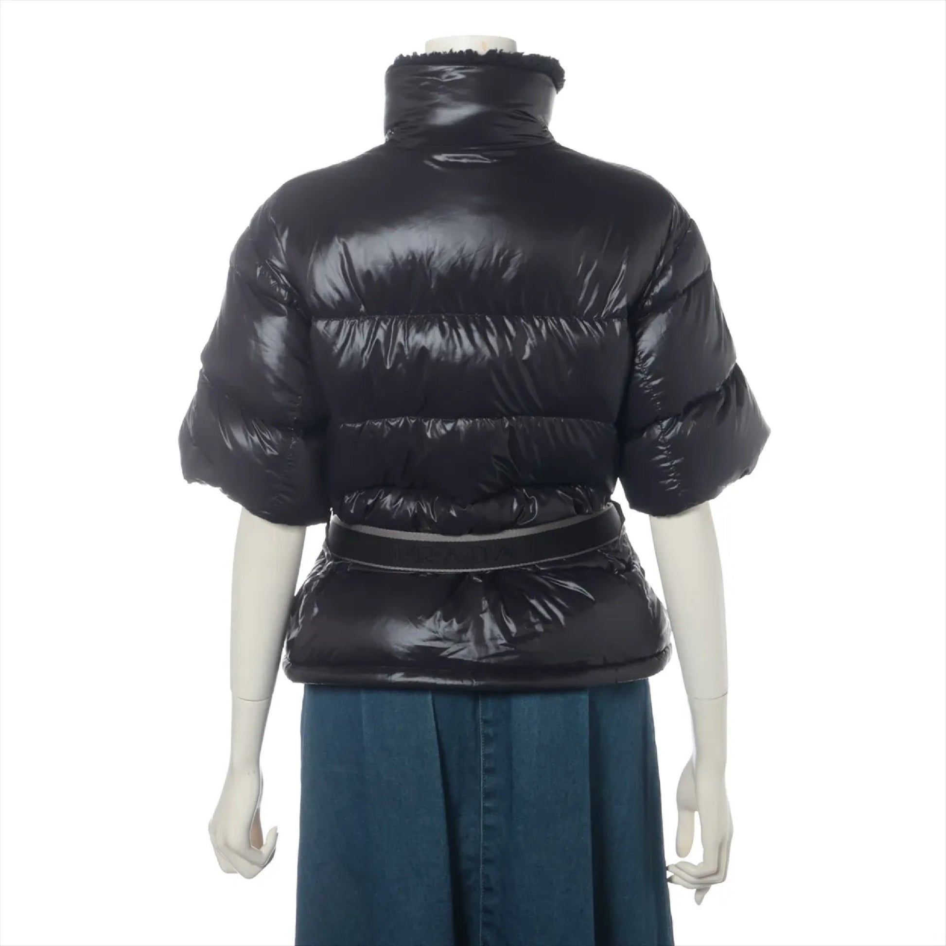 PRADA Prada Down Jacket, Size 40, Black, 29C161, Logo Belt, Detachable Hood