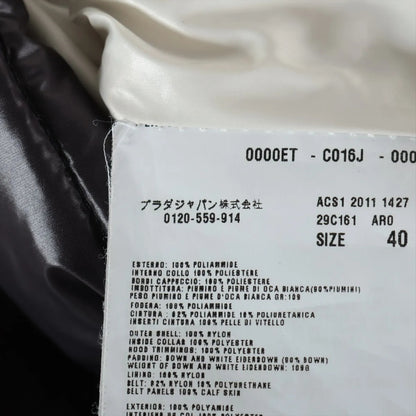 PRADA Prada Down Jacket, Size 40, Black, 29C161, Logo Belt, Detachable Hood