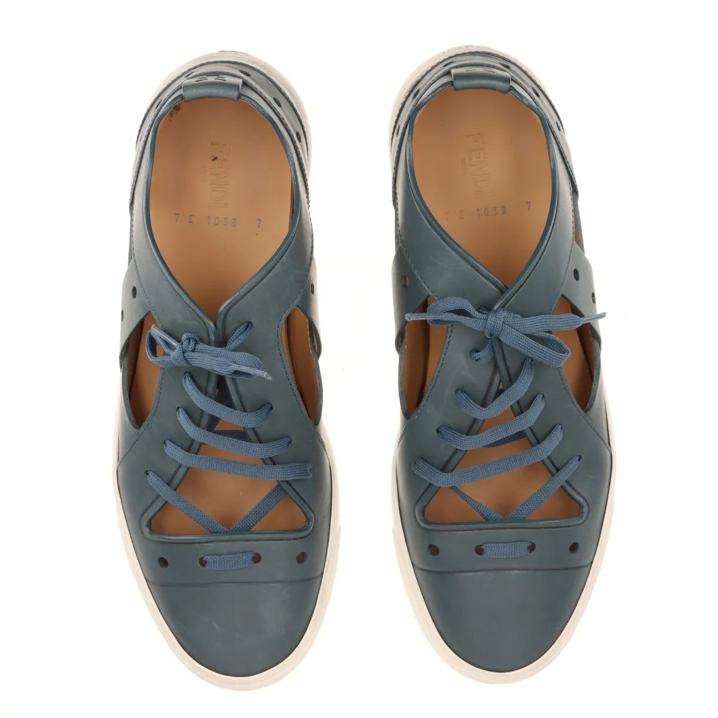 FENDI Leather Sneakers Size 7 Blue 7E1038 Sneaker Sandals Sneakers