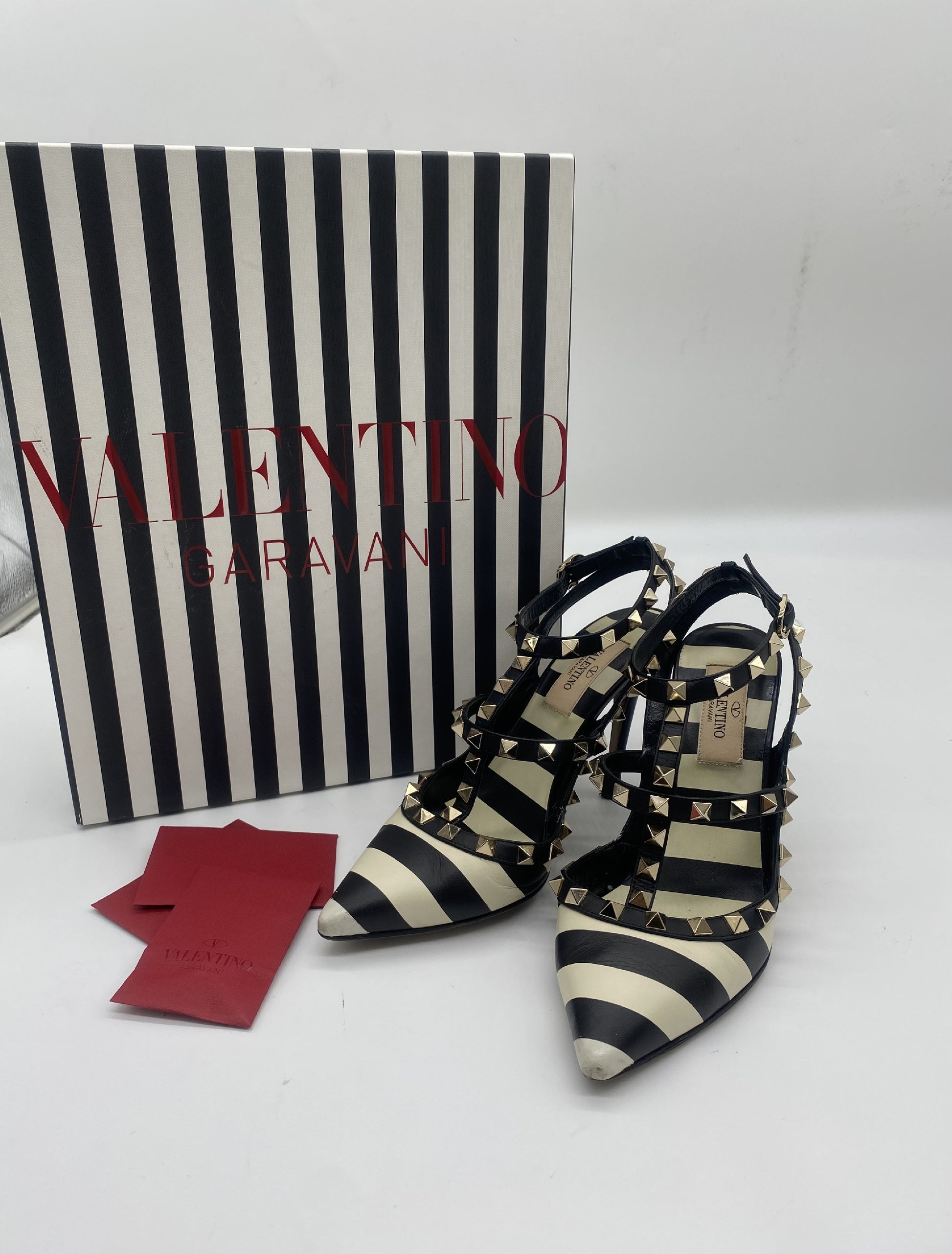 VALENTINO Valentino Garavani Rockstud Leather Strap Pumps, Size 35 1/2, Box Included
