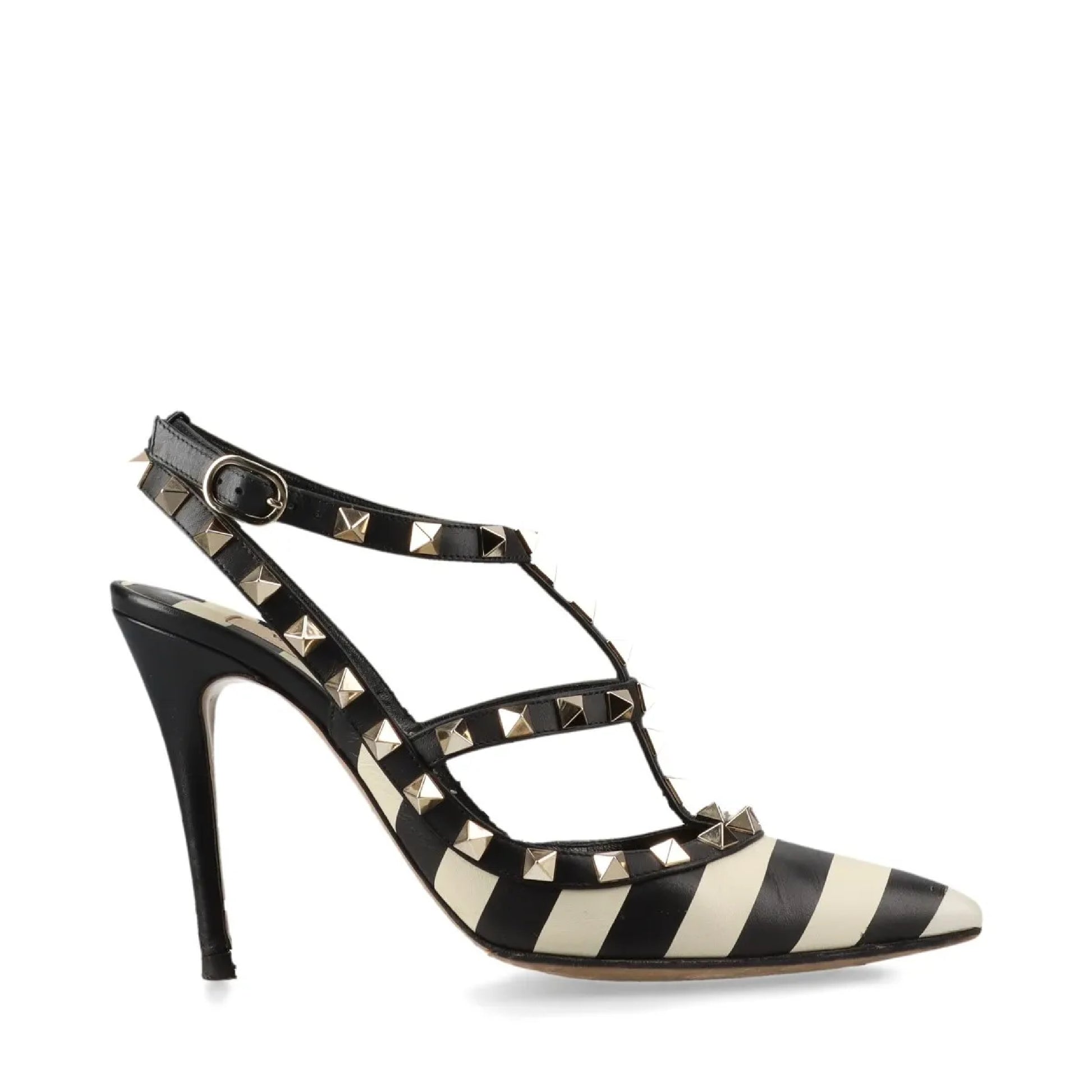 VALENTINO Valentino Garavani Rockstud Leather Strap Pumps, Size 35 1/2, Box Included
