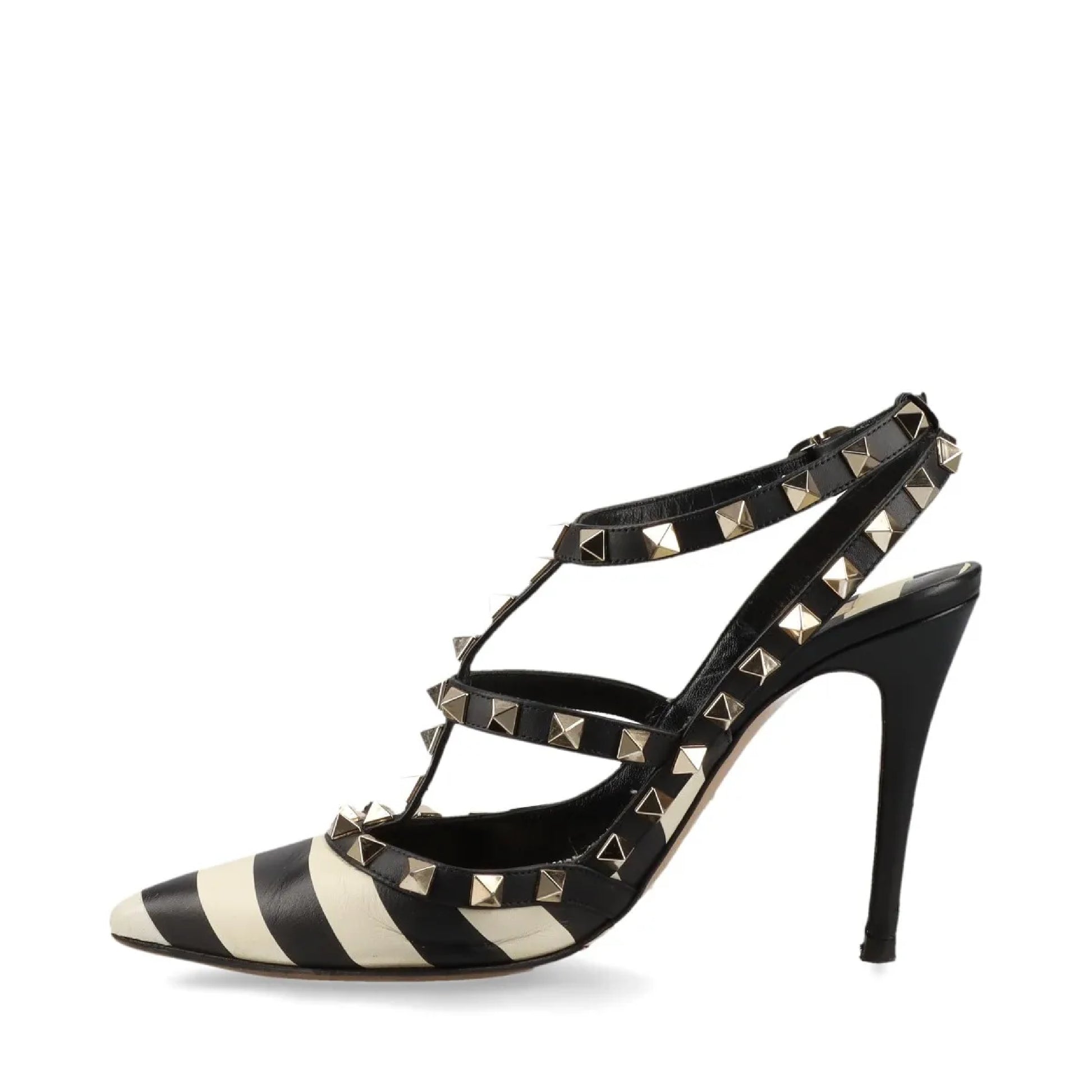 VALENTINO Valentino Garavani Rockstud Leather Strap Pumps, Size 35 1/2, Box Included