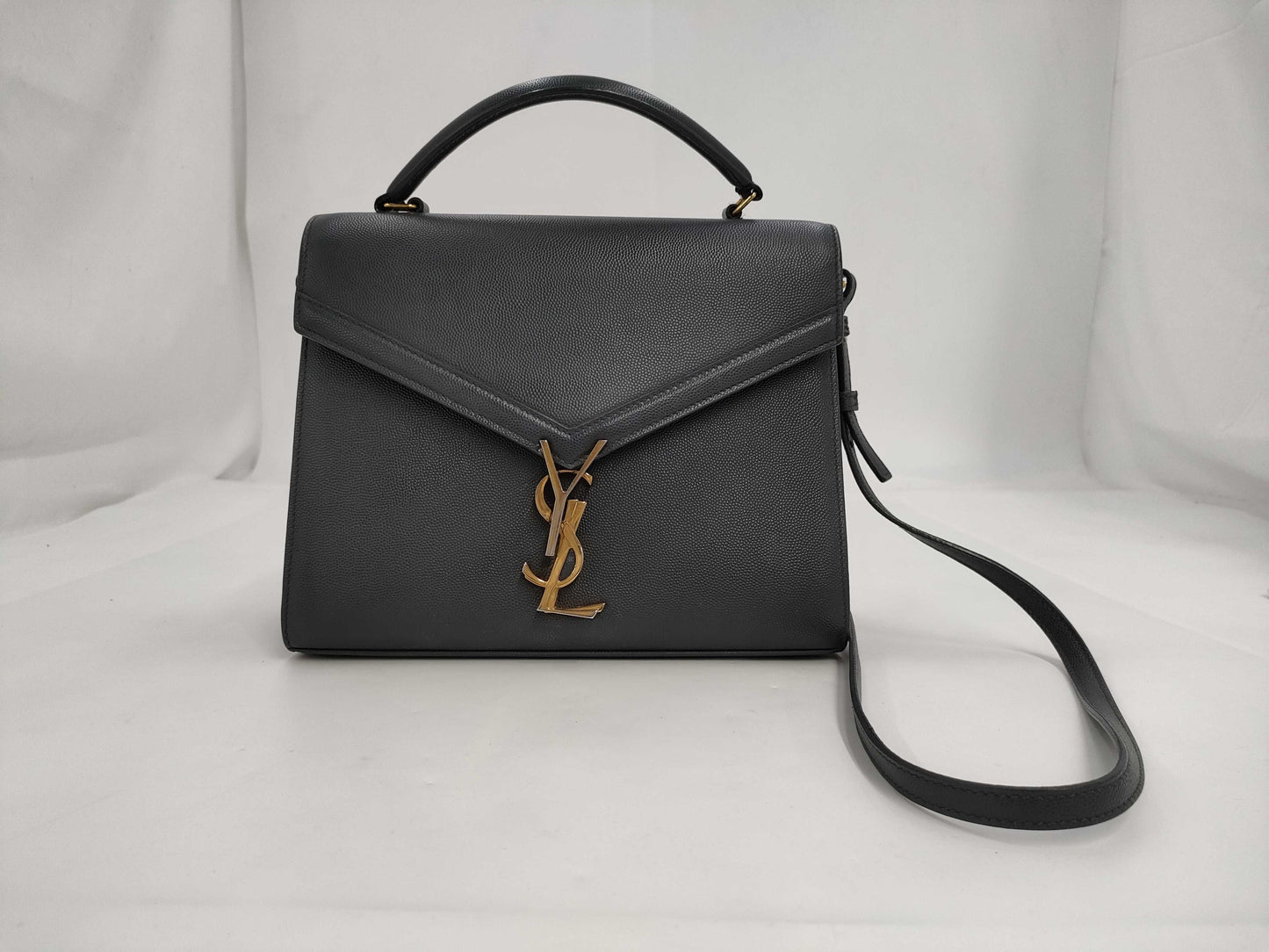 SAINT LAURENT Cassandra 2-Way Handbag with Top Handle, Gray