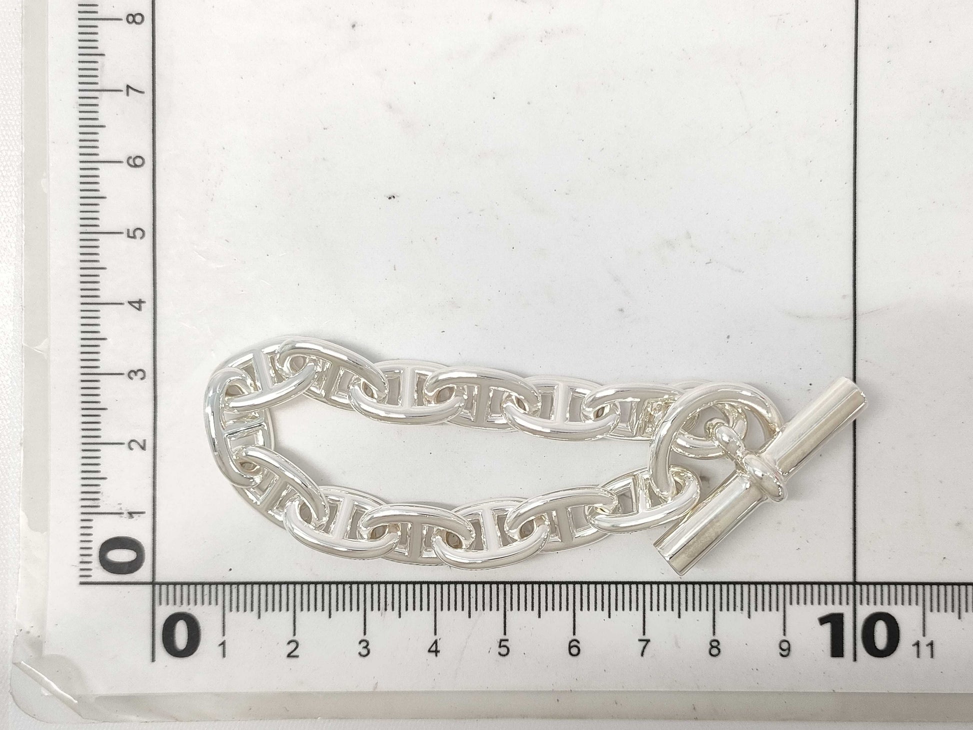 HERMES Chaine d'Ancre MM Bracelet, 13 links, 925, 49.4g, Silver, 24G207212, Warranty Card, Bracelet/Bangle