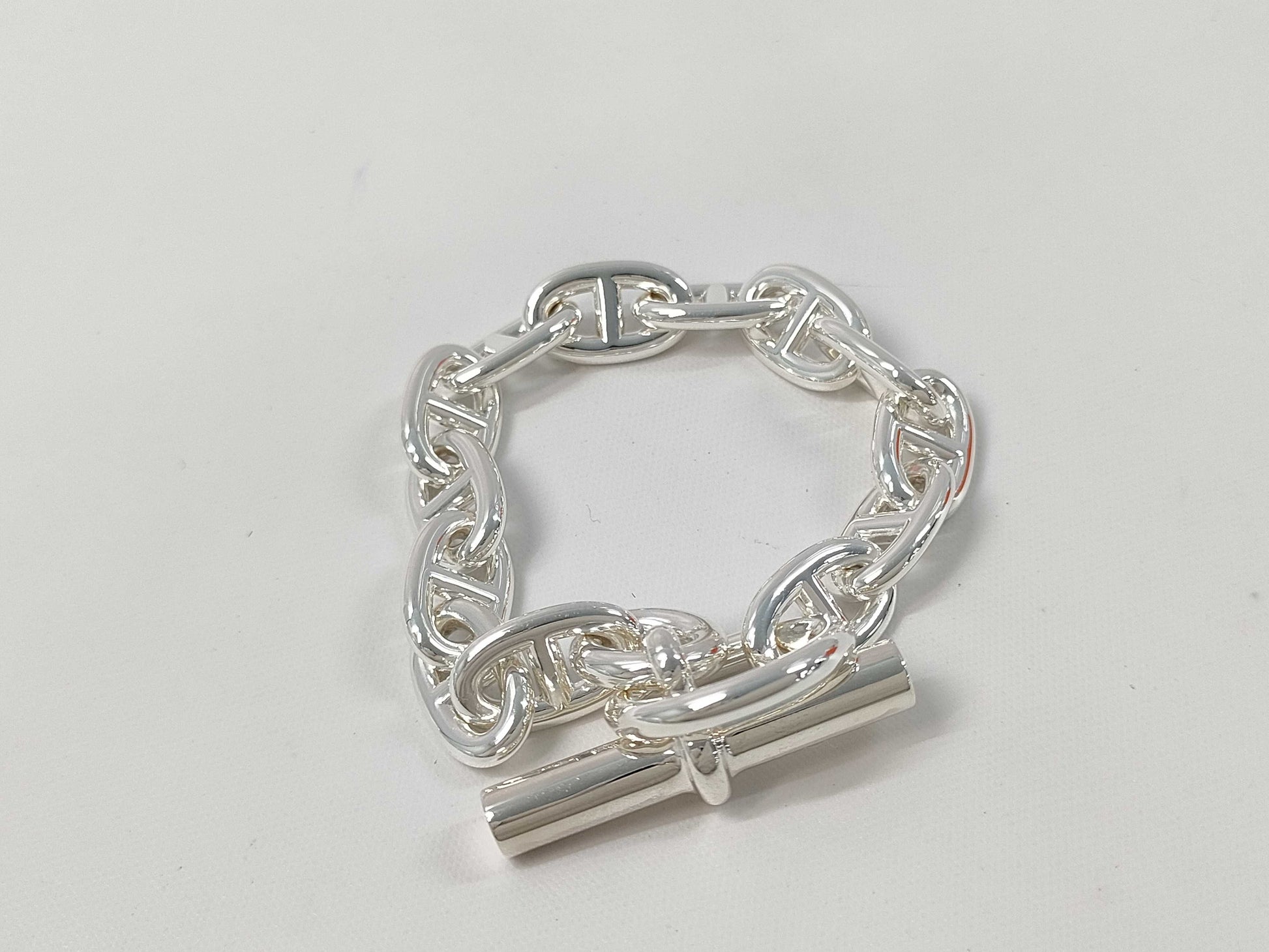 HERMES Chaine d'Ancre MM Bracelet, 13 links, 925, 49.4g, Silver, 24G207212, Warranty Card, Bracelet/Bangle