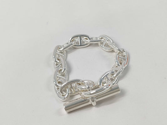 HERMES Chaine d'Ancre MM Bracelet, 13 links, 925, 49.4g, Silver, 24G207212, Warranty Card, Bracelet/Bangle