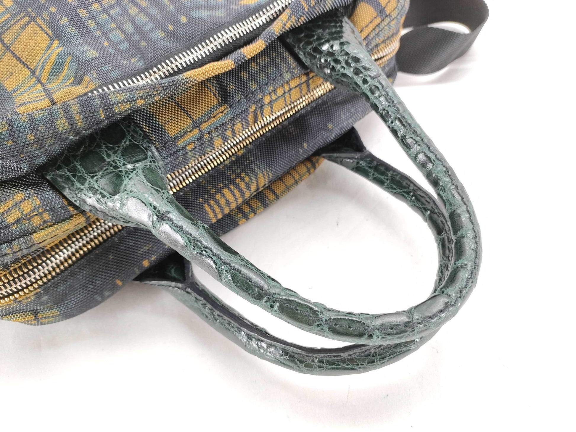 PRADA Canvas x Leather Check Pattern 2-Way Handbag with Strap