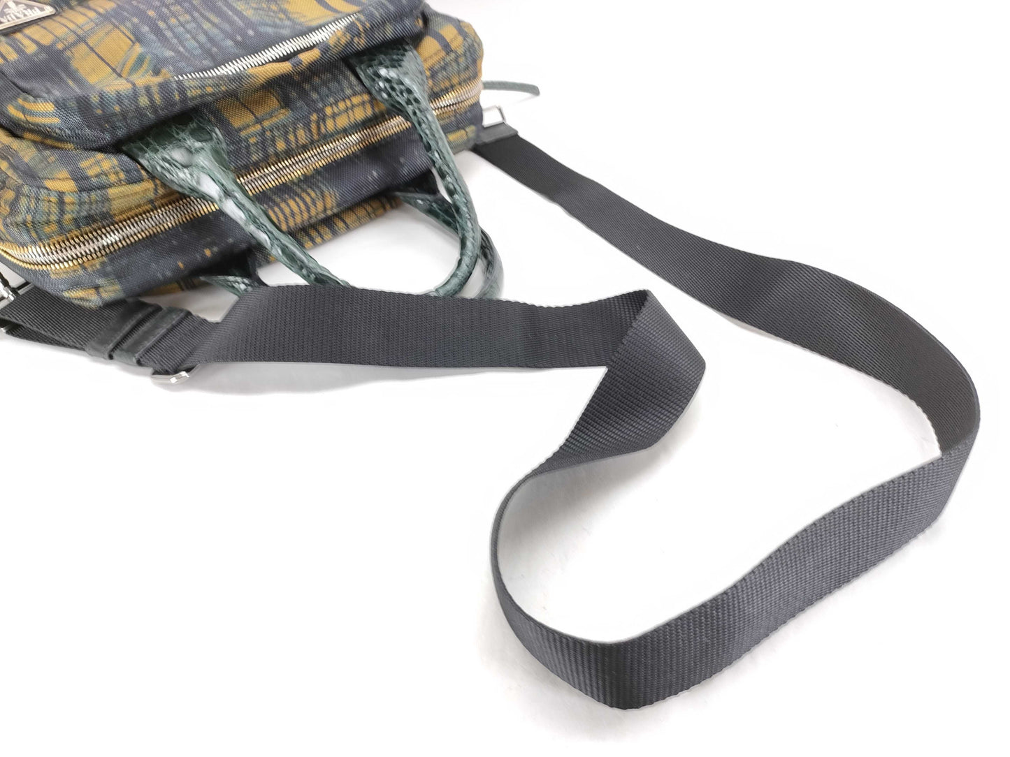 PRADA Canvas x Leather Check Pattern 2-Way Handbag with Strap