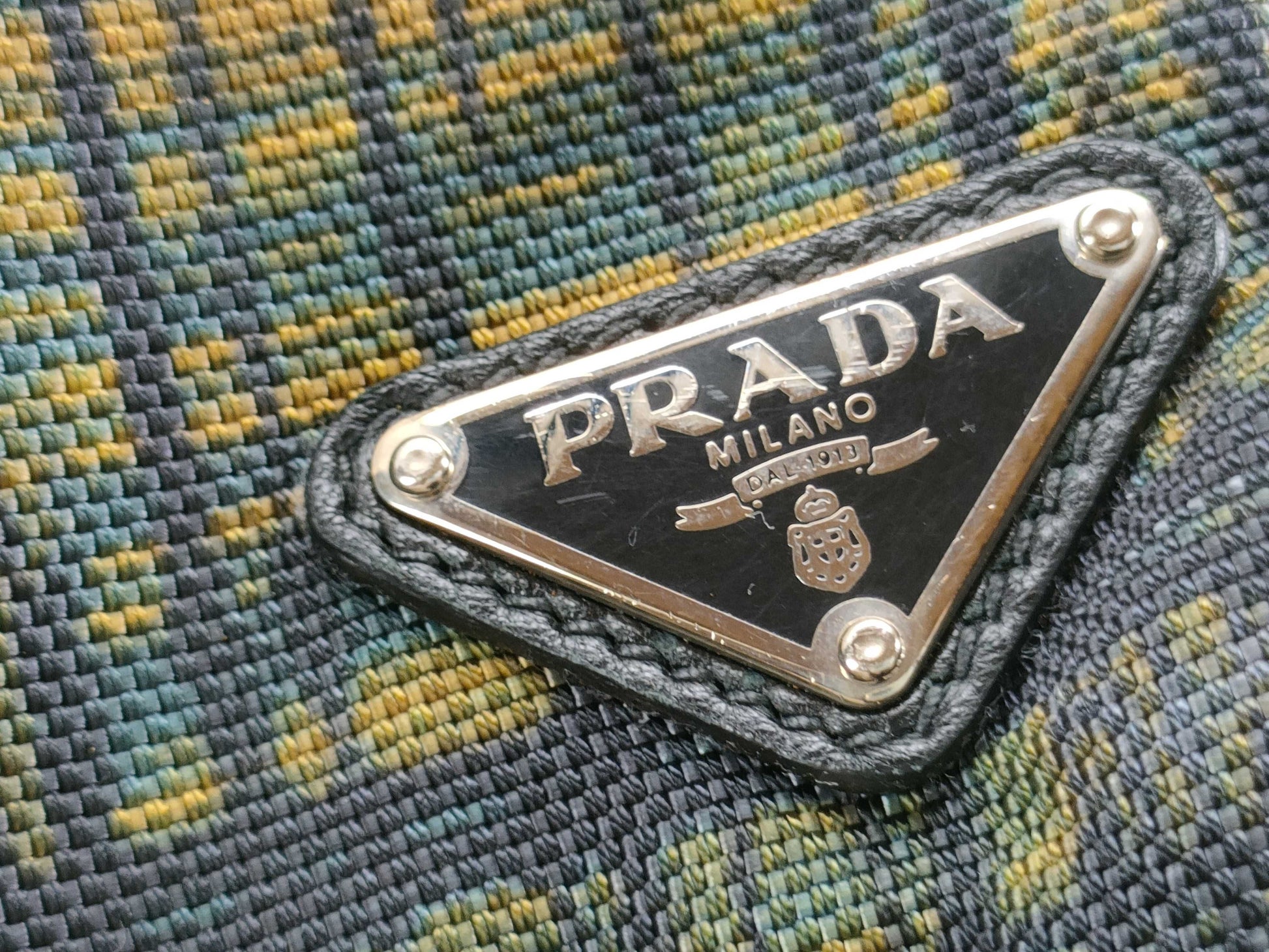 PRADA Canvas x Leather Check Pattern 2-Way Handbag with Strap