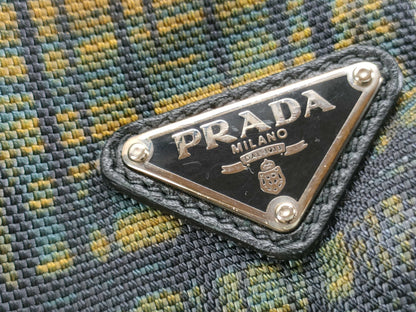 PRADA Canvas x Leather Check Pattern 2-Way Handbag with Strap