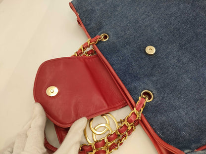 CHANEL Matelasse Denim x Lamb Shoulder Bag with Circle Coco Charm