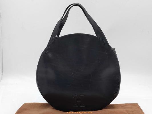 HIROFU Handbag Black Leather H Logo Bag