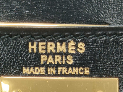 HERMES Kelly 28 Box Calf Leather Handbag with Inner Stitching and Black L Marking