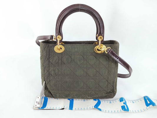 Dior Lady Dior Dior Handbag Shoulder Bag 2WAY Cannage Lady Dior Green Strap Handbag