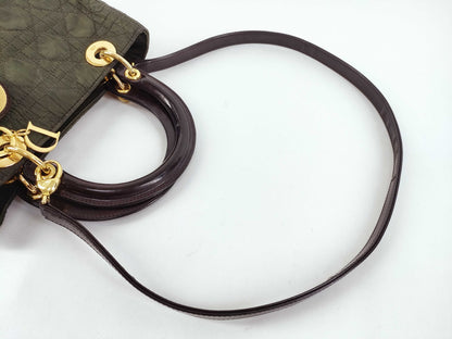Dior Lady Dior Dior Handbag Shoulder Bag 2WAY Cannage Lady Dior Green Strap Handbag
