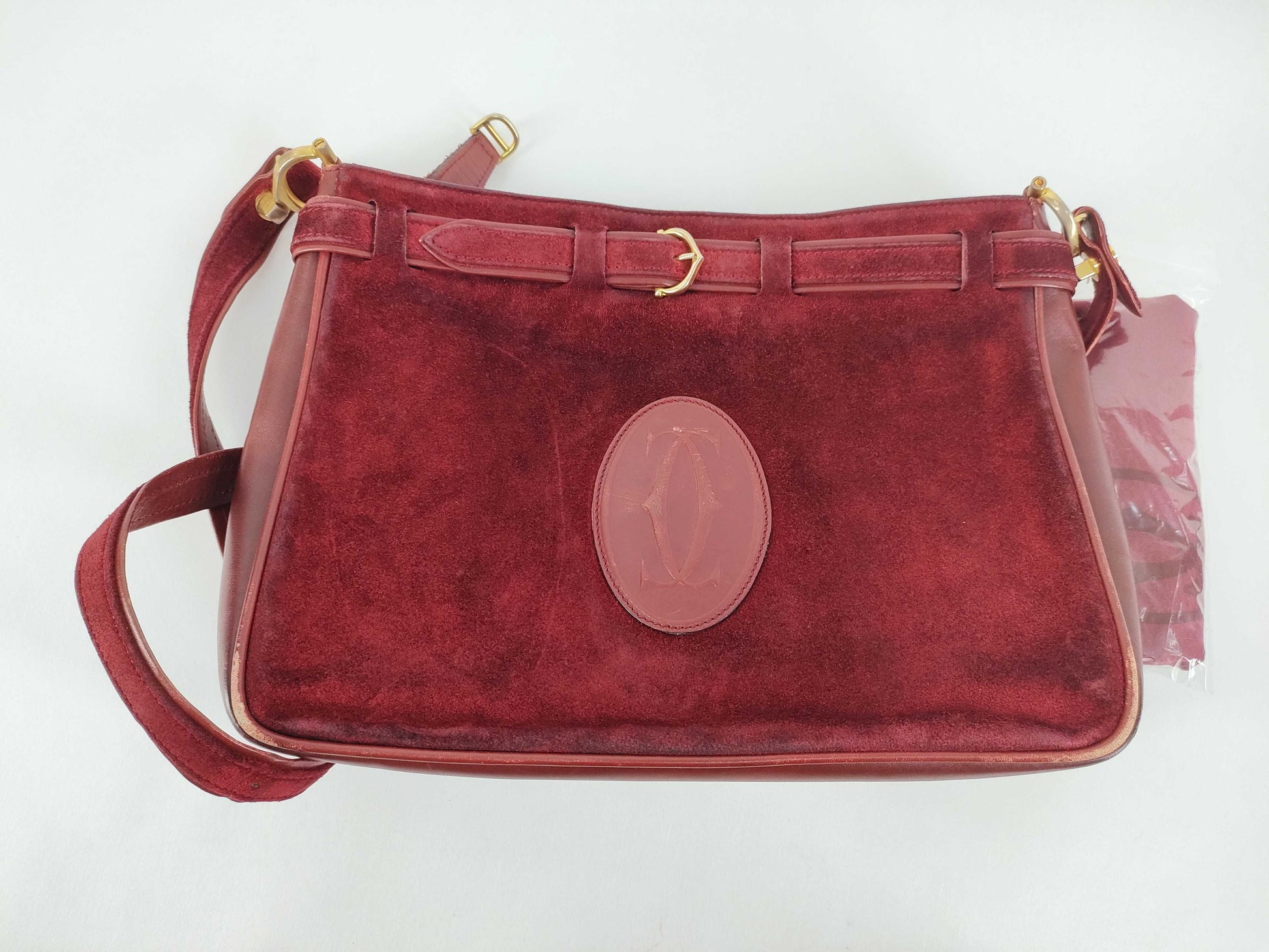Cartier Must Cartier Shoulder Bag Suede Leather Bordeaux Shoulder Bag