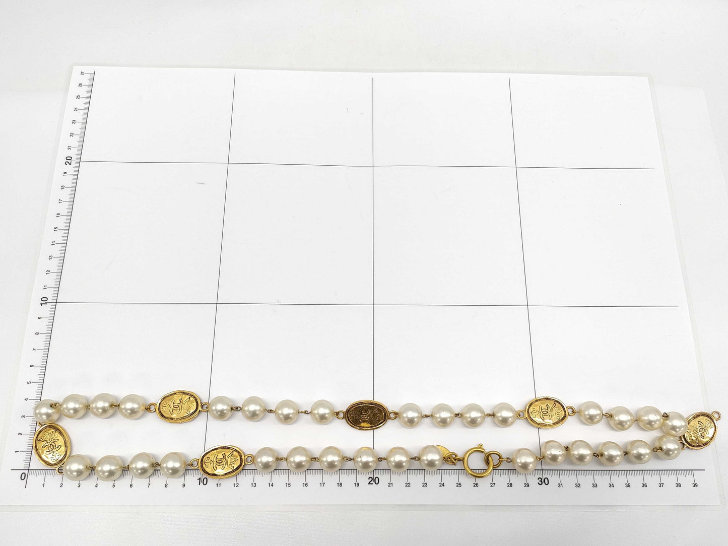 CHANEL GP Faux Pearl Neck Oval Coco Mark 167.9g Necklace