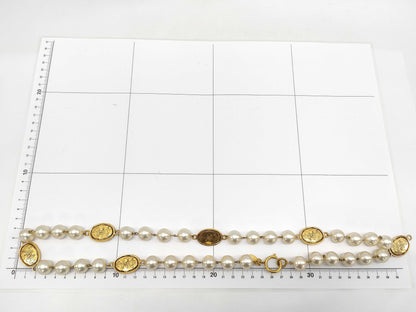 CHANEL GP Faux Pearl Neck Oval Coco Mark 167.9g Necklace