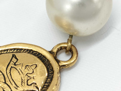 CHANEL GP Faux Pearl Neck Oval Coco Mark 167.9g Necklace