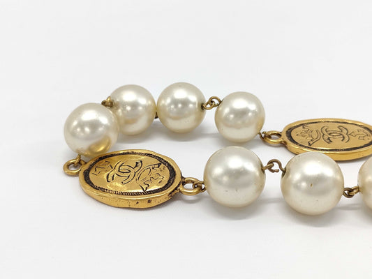 CHANEL GP Faux Pearl Neck Oval Coco Mark 167.9g Necklace