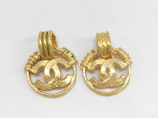 CHANEL GP Vintage Coco Mark Gold Earrings 30.9g