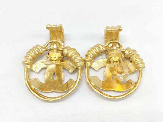CHANEL GP Vintage Coco Mark Gold Earrings 30.9g
