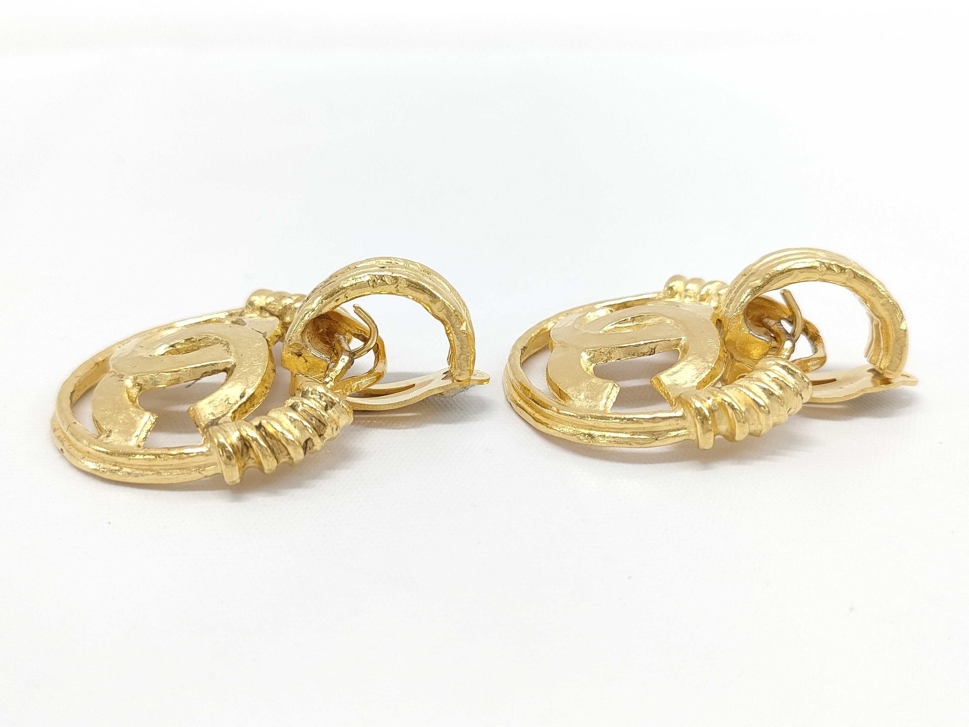 CHANEL GP Vintage Coco Mark Gold Earrings 30.9g