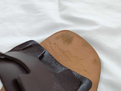 HERMES H Leather Sandals with Wood Sole, Size 22 