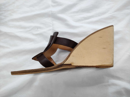 HERMES H Leather Sandals with Wood Sole, Size 22 