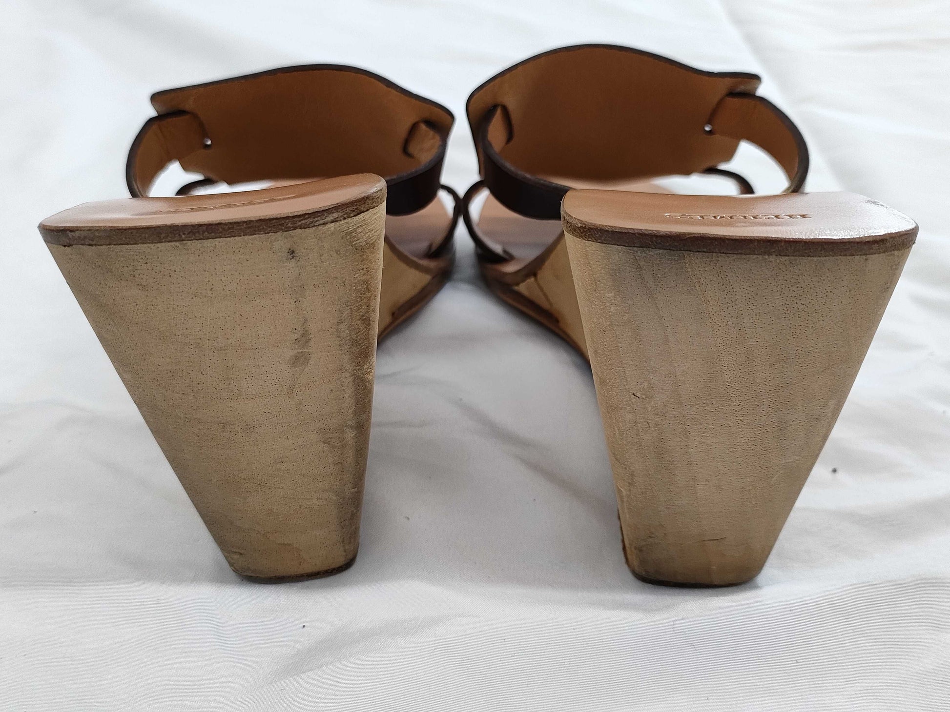 HERMES H Leather Sandals with Wood Sole, Size 22 