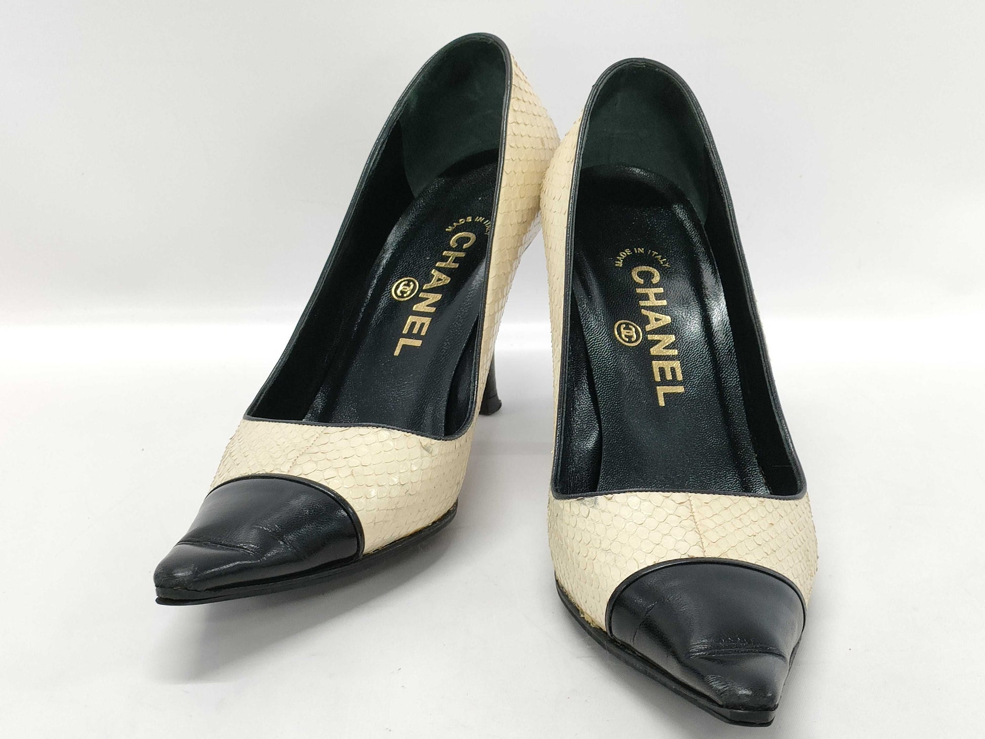 CHANEL CHANEL Python Two-tone Heel Pumps Size 37