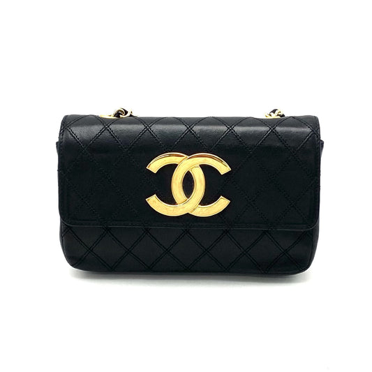 CHANEL CHANEL Bicolor Push Lock Large Coco Mark Leather Chain Shoulder Bag