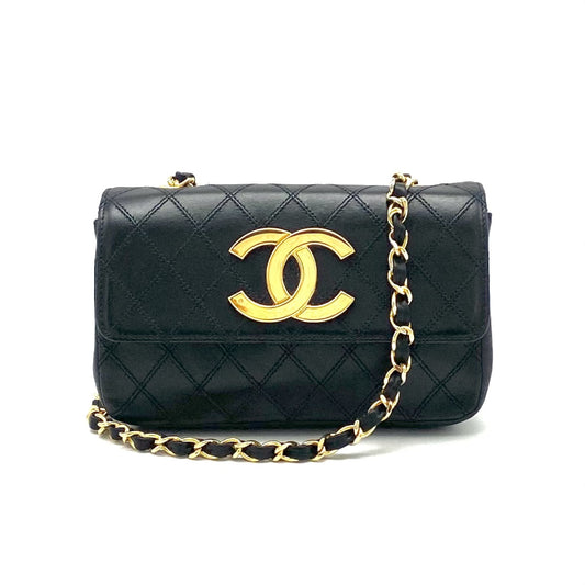 CHANEL CHANEL Bicolor Push Lock Large Coco Mark Leather Chain Shoulder Bag