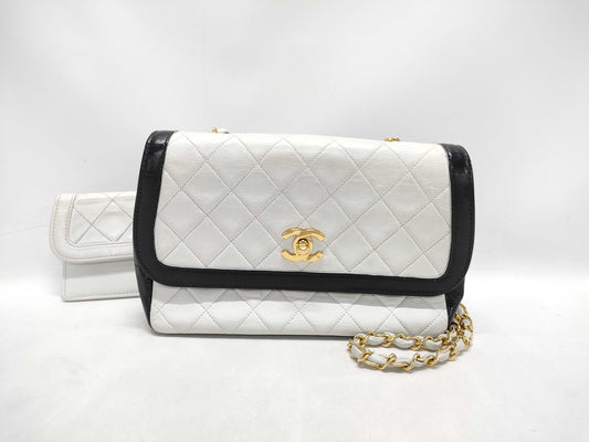 CHANEL Matelasse Turnlock Coco Mark Two-Tone Lambskin Chain Shoulder Bag with Pouch