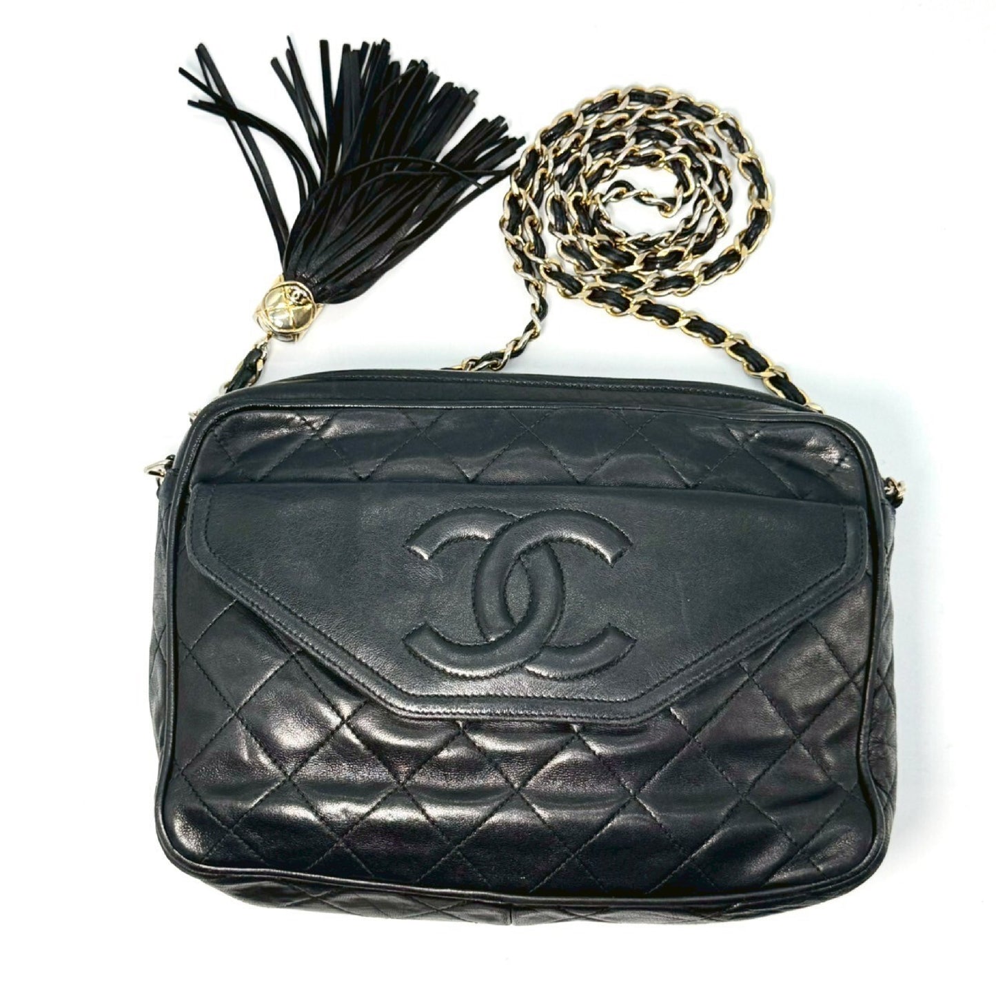 CHANEL Matelasse Coco Mark Fringed Chain Shoulder Bag Black 1870016 Shoulder Bag