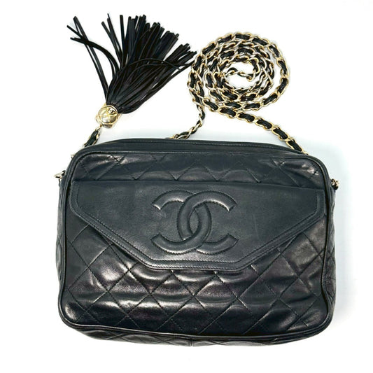 CHANEL Matelasse Coco Mark Fringed Chain Shoulder Bag Black 1870016 Shoulder Bag