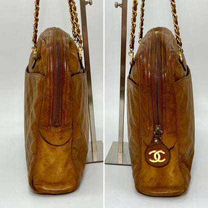 CHANEL Matelasse Chain Tote Bag Brown