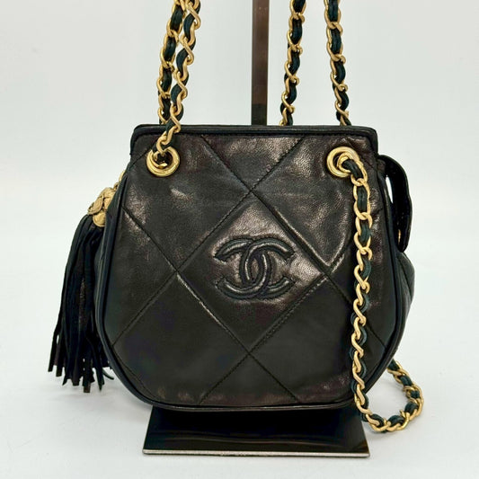 CHANEL Matelasse Lambskin Fringed Chain Shoulder Bag, Black, No Serial Number Seal