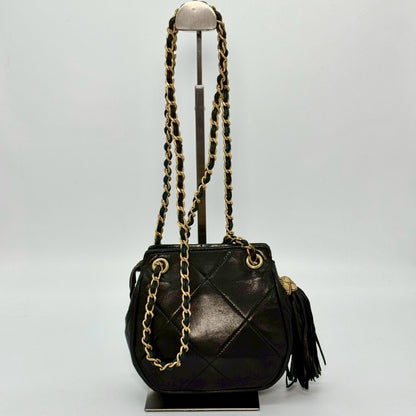 CHANEL Matelasse Lambskin Fringed Chain Shoulder Bag, Black, No Serial Number Seal