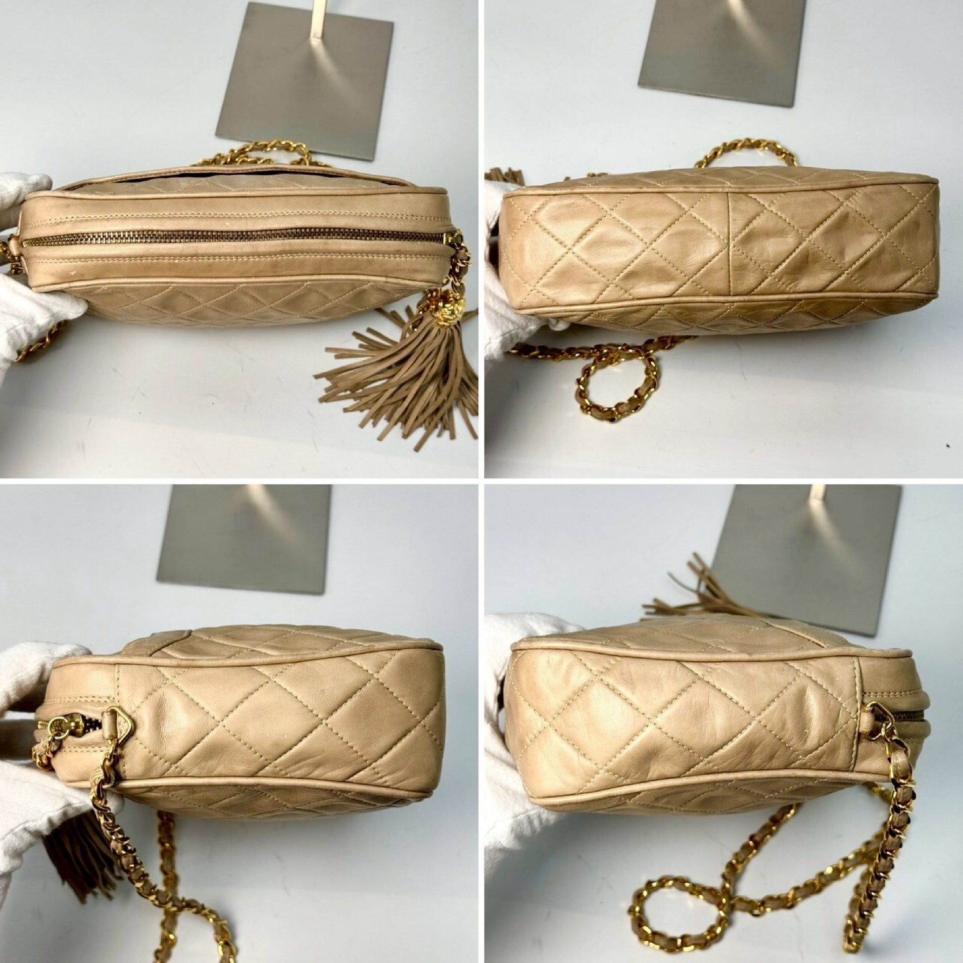 CHANEL Matelasse Fringed Chain Shoulder Bag, Beige, with Guarantee Card, 2470609 Shoulder Bag