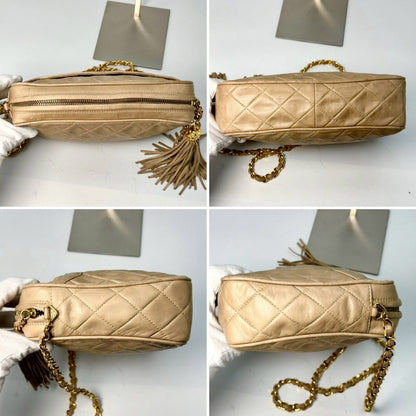 CHANEL Matelasse Fringed Chain Shoulder Bag, Beige, with Guarantee Card, 2470609 Shoulder Bag