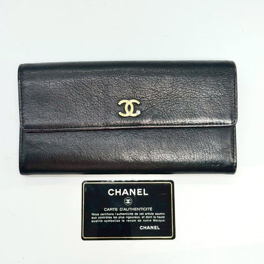 CHANEL Bi-fold Long Wallet, Black, Black/Red, with Guarantee Card, 25613313 Wallet
