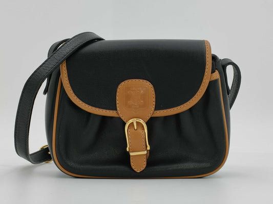 CELINE Triomphe Shoulder Bag in Black Leather